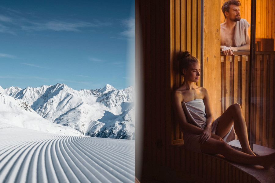 Sauna und Winterberge im Naturhotel Waldklause, Ötztal